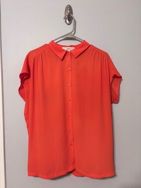 LOFT Coral Short-Sleeve Button Front Blouse